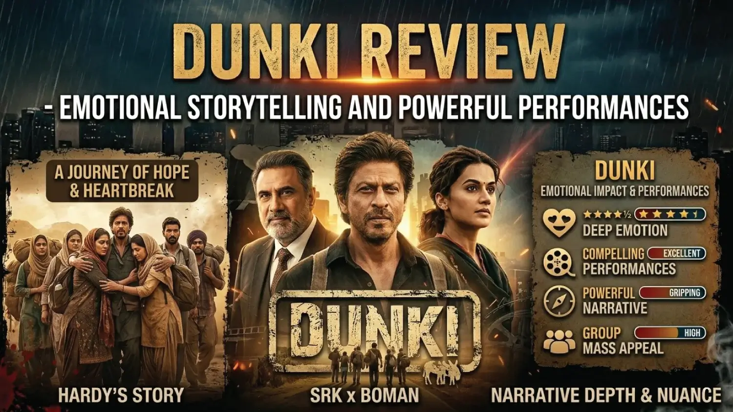 You are currently viewing Dunki Review – Emotional Storytelling and Powerful Performances